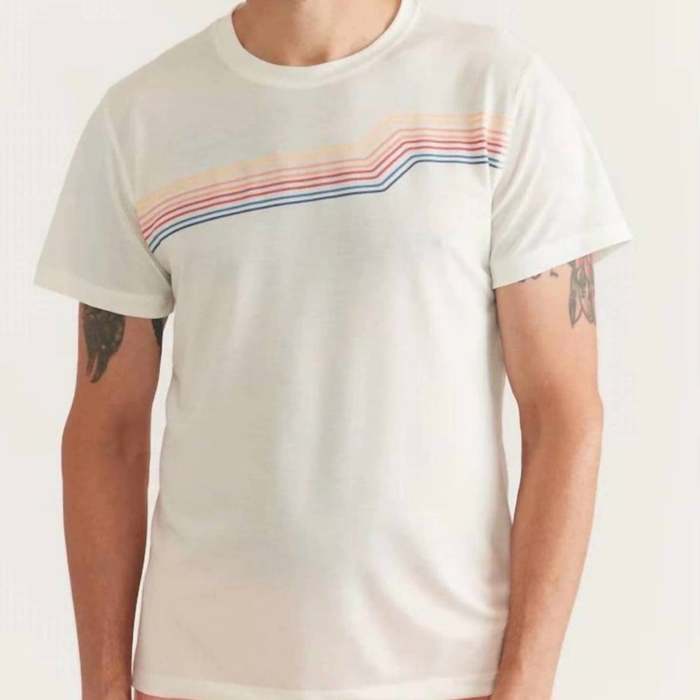 Marine Layer Men’s Medium Striped White T-Shirt and Peach Shorts Set - Picture 3 of 5